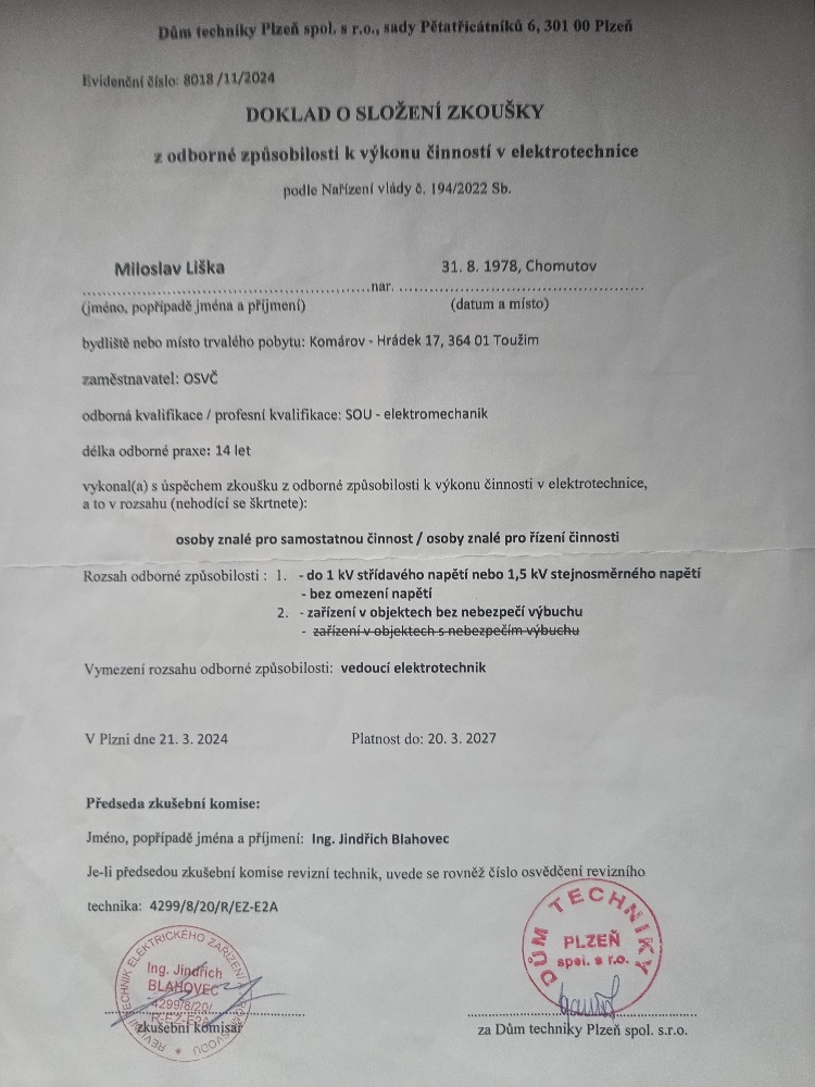 Doklad o složení zkoušky z odborné způsobilosti